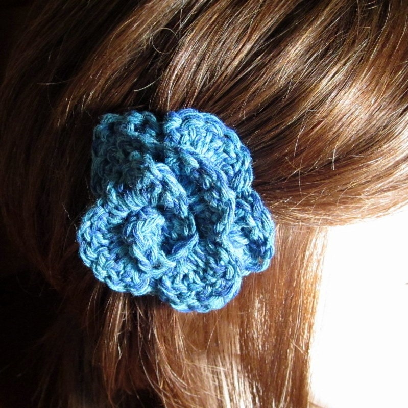 Recycled Cotton Flower Barrette - Blue