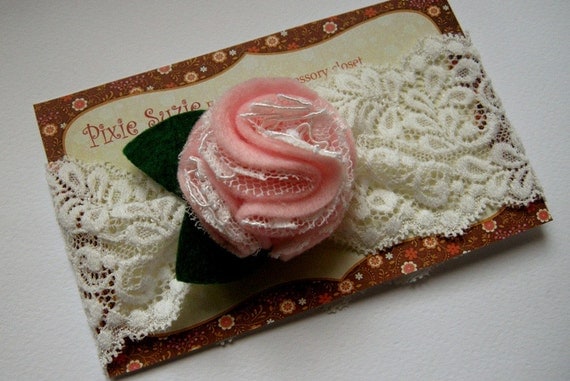 Loretta -  Lace and felt ruffle flower headband