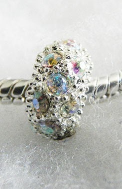 FREE SHIPPING   european beads Rhinestone charm whtie ab coated PBB267