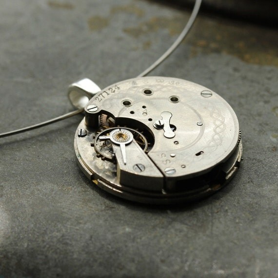intricate ETCHED art Deco- steampunk necklace