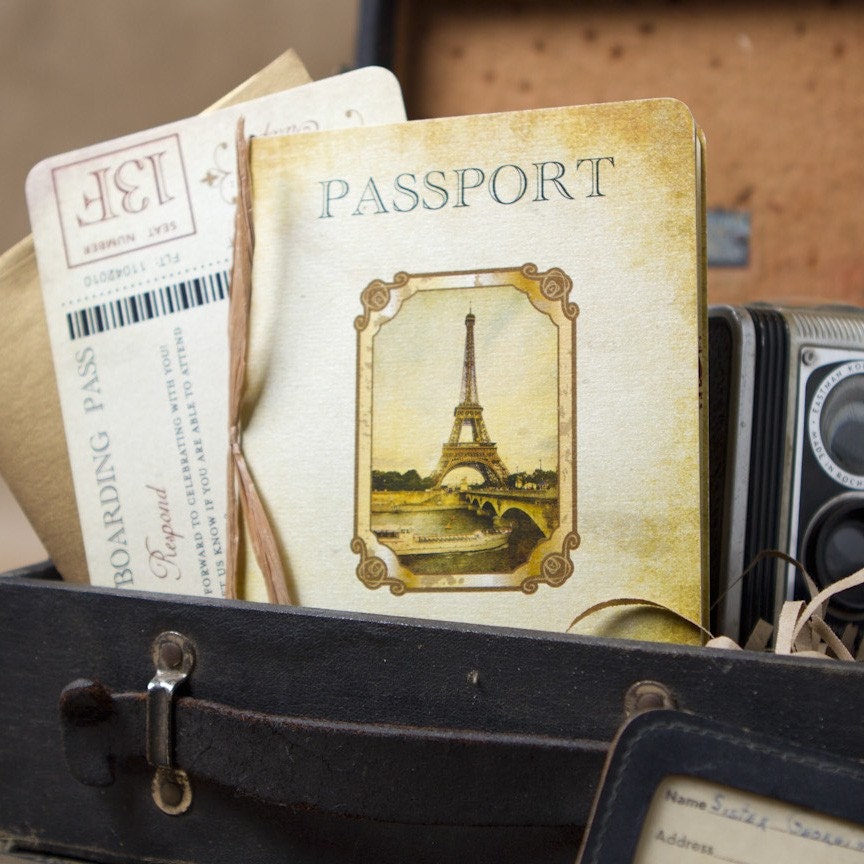 Design Fee - Vintage Passport Wedding Invitation (Paris, Europe)