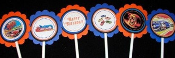 Hot Wheels Cupcake Toppers Personalized for Boy Hot Wheel Birthday Party
