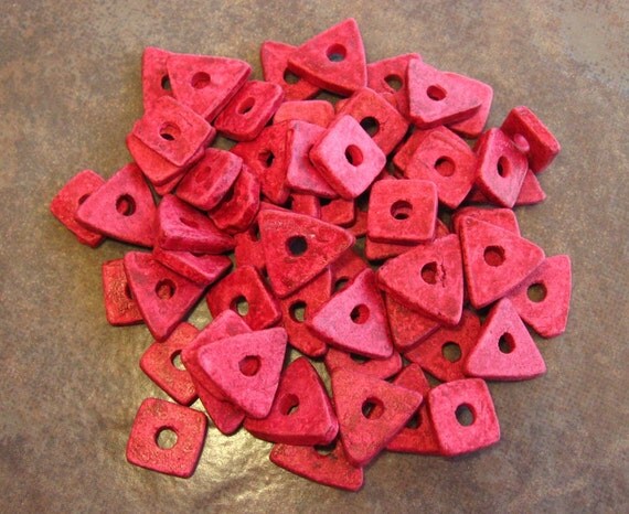 Greek Ceramic Beads - 25 PRIMITIVE GRENADINE Triangles and Squares