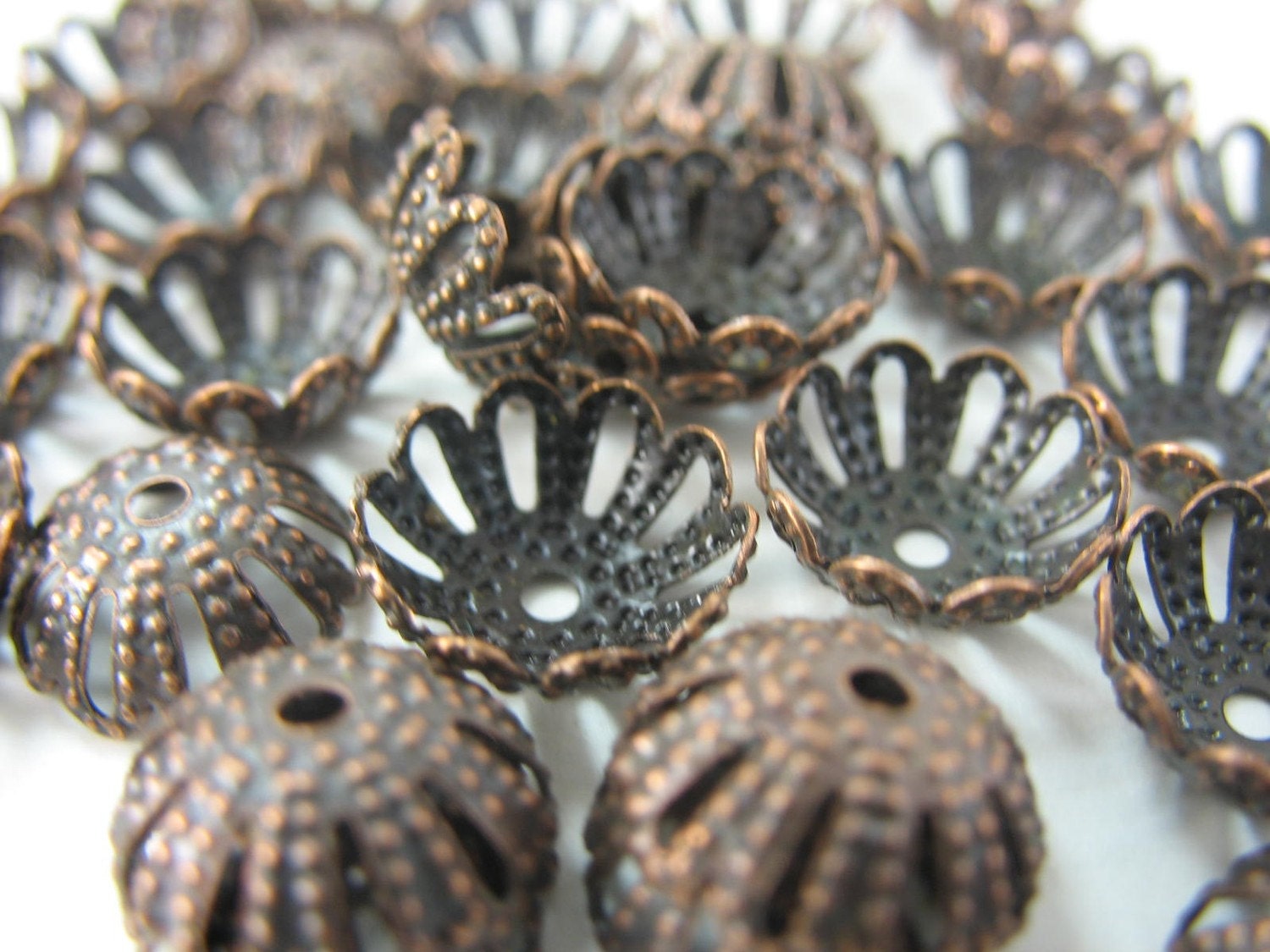 Antique Copper Bead Caps - Set of 30