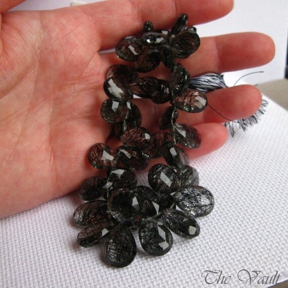 4 Tourmalinated Quartz 13-15mm pear faceted briolettes