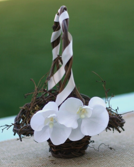 Custom Rustic Flower Girl Basket With Moss White Orchids