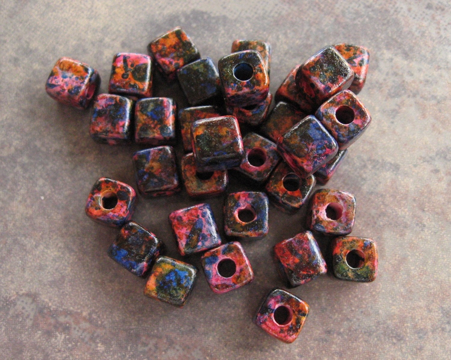10 Greek Ceramic Beads MELITZANIA SQUARE 7x7mm Beads