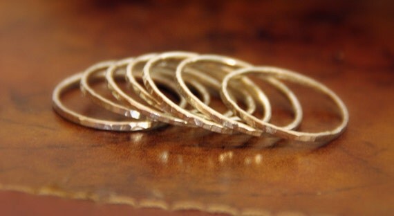Set of 7 Sterling Silver Stackable Rings, Shiny Textured Bands, Sizes 4, 5, 6, 7, 8, 9, 10, 11 half and quarter sizes