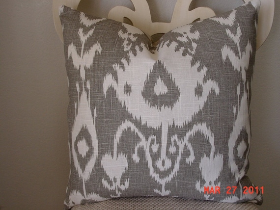 IKAT  Designer Pillow Cover,   KRAVET   Taupe and Off White   Cushion   Throw Pillow  18 x 18