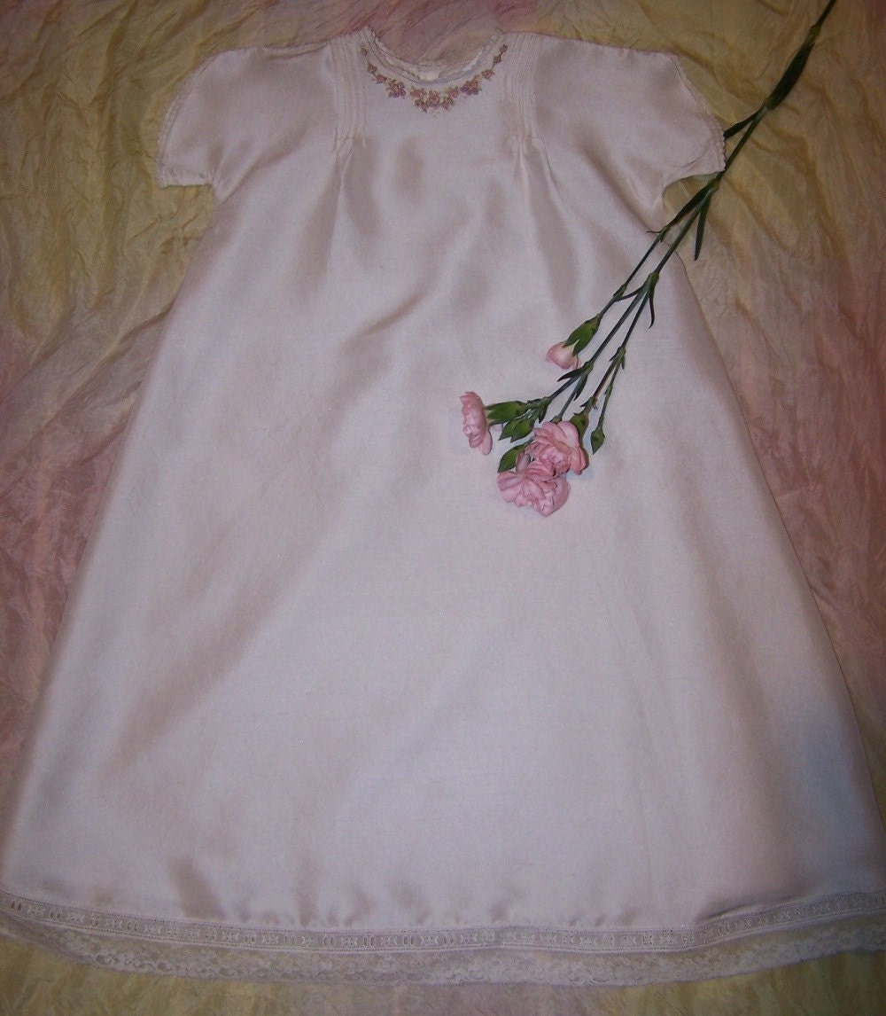 Hand Embroidered Silk Dupion Christening Dress
