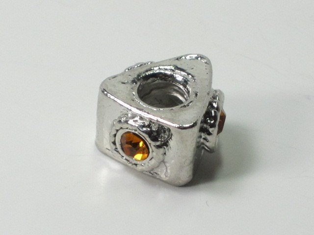 Pandora Style Charm - Triangle with Brown Inlaid Crystals - Threaded - b1