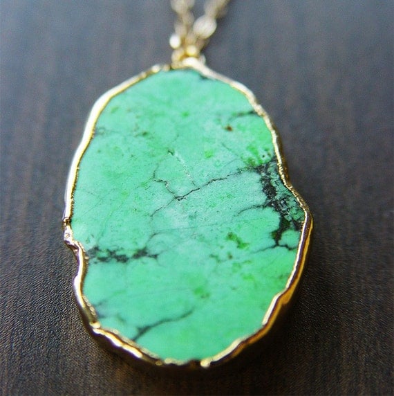 Emerald green turquoise 24 karat gold pendant necklace