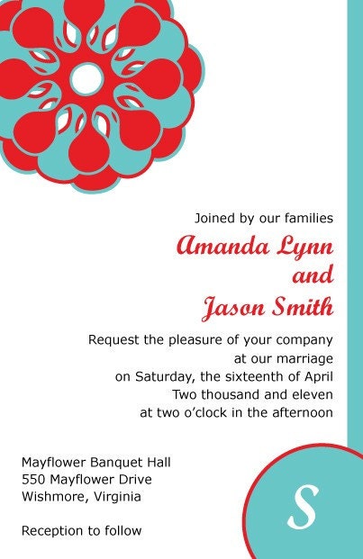 Printable Custom Tiffany Blue and Red Wedding Invitation Set