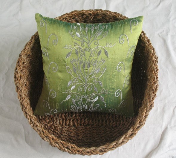 lime green filigree decorative throw pillow cover 16X16 inch