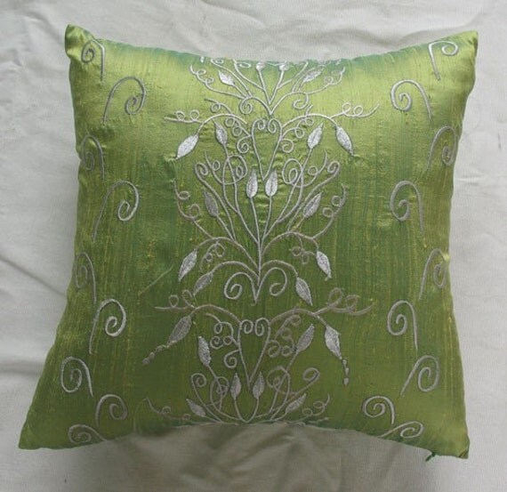 lime green filigree decorative throw pillow cover 16X16 inch
