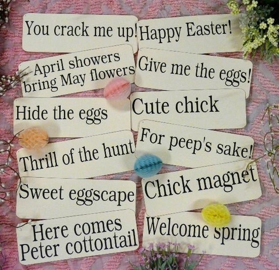 12 Large Easter Phrase sayings Flash Cards - vintage like signs chick bunny egg peeps happy spring words pretty scrapbooking digital