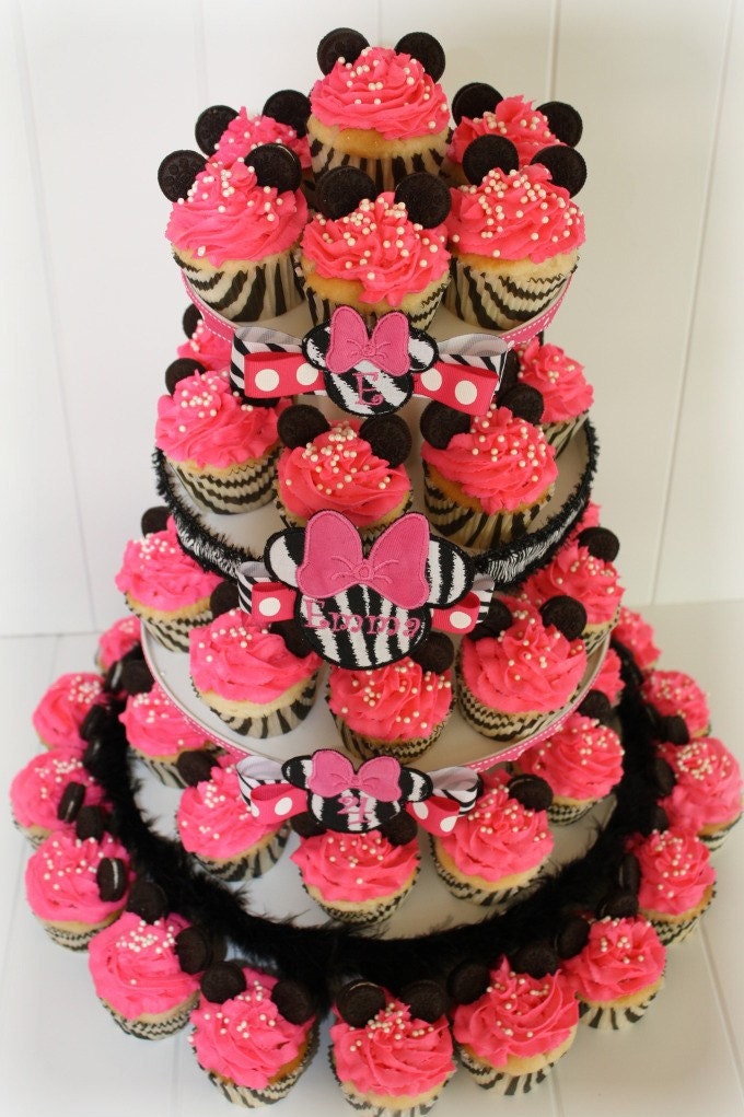 Personalized Zebra Minnie Mouse Cupcake Tower