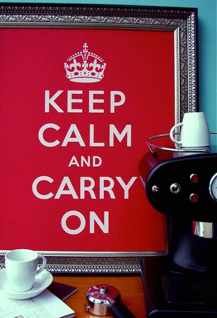 Keep Calm and Carry On poster - Recycled French Paper - POPtone Wild Cherry Red - Housewares - Handmade screenprint 16x20