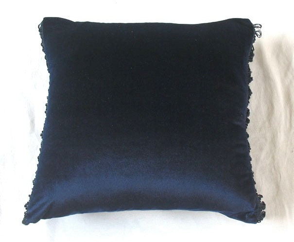 navy velvet throw pillow with tassel detailing 16 inch decorative cushion cover