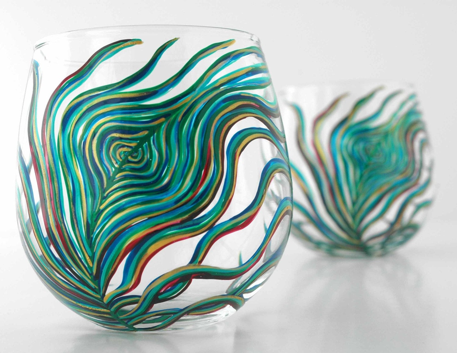 Peacock Stemless Glasses--Set of 2