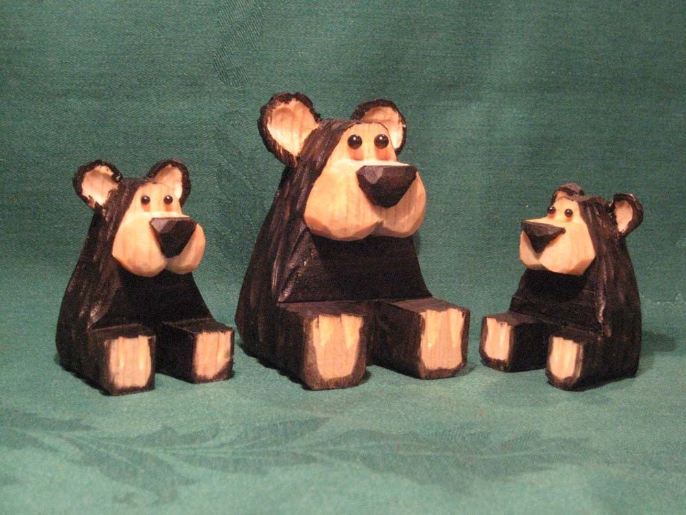 Hand Carved, Wood, Bear Family, Wood Carving, Valentine's Day Gift