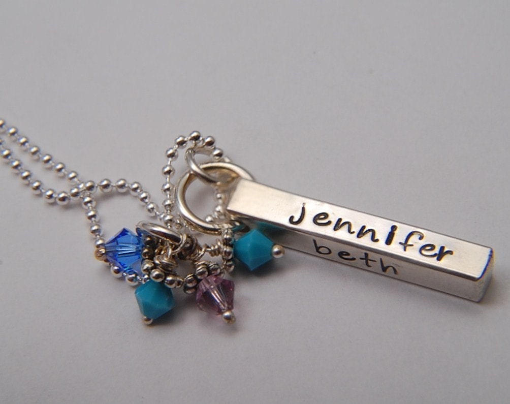 Sterling FAMILY Bar ..Hand Stamped Charm Necklace Personalized