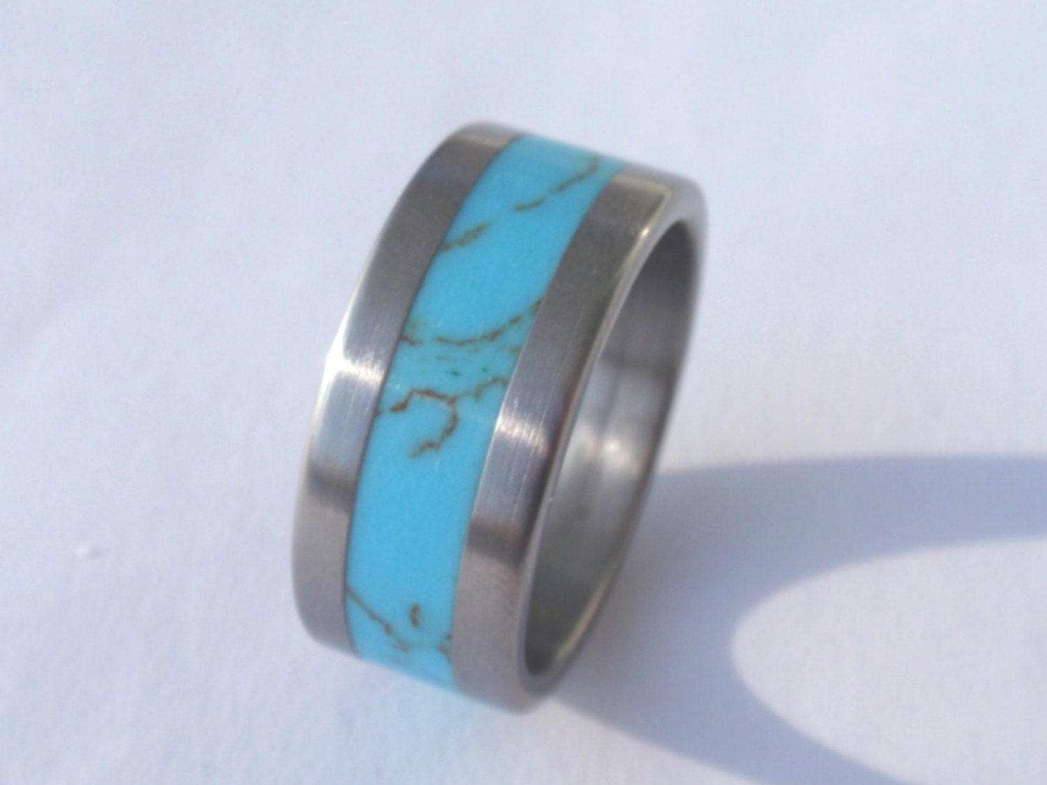 Turquoise Ring Sterling Silver Ring inlaid with solid Turquoise Wedding