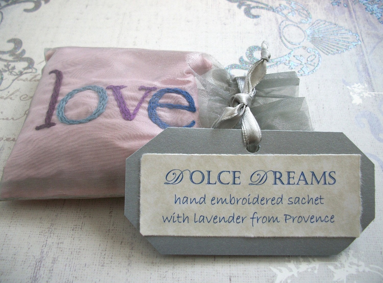 Sachet filled with Lavender and Hand Embroidered by Dolce Dreams