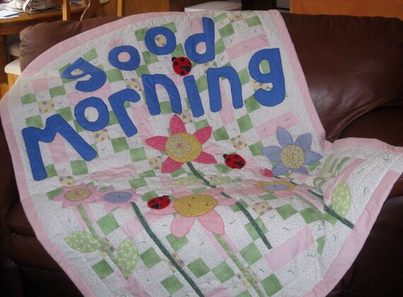 Good Morning Lady Bug & Flowers Baby Quilt or Wall Hanging