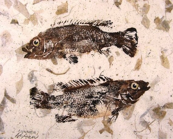 PISCES Original GYOTAKU (fish rubbing)on Mango Natural Paper