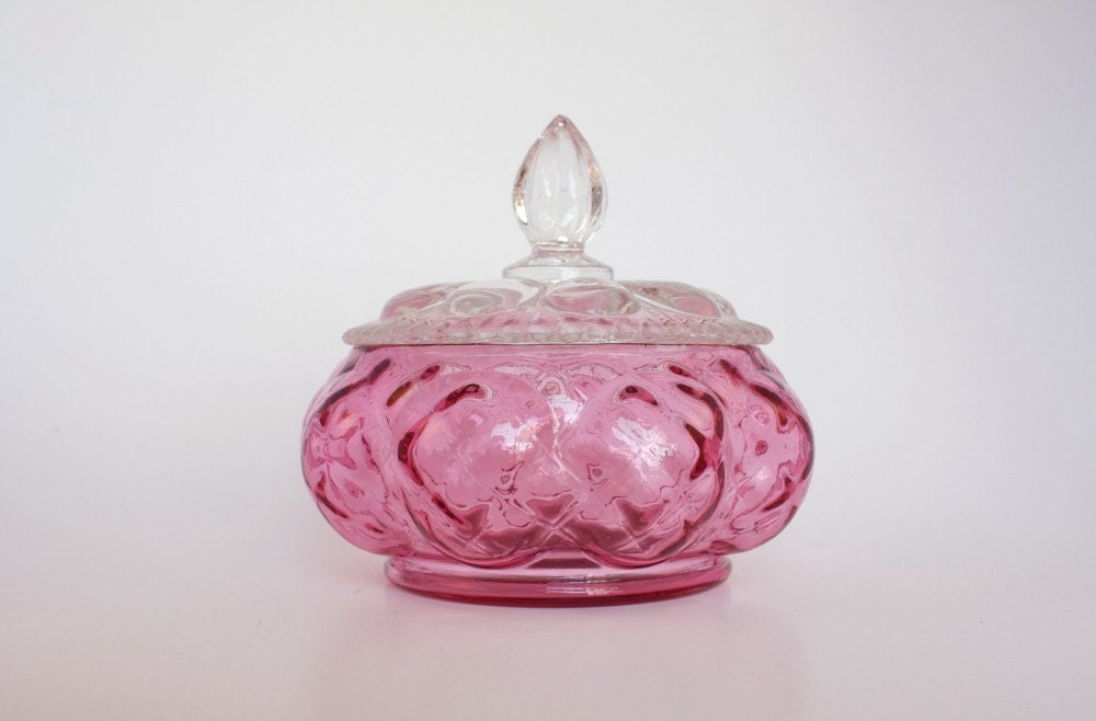 vintage cranberry glass large powder jar