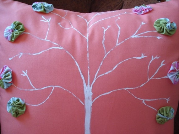 RESERVED Listing for a FUNDRAISER Tree of life Hand printed Pillow Treasury featured item