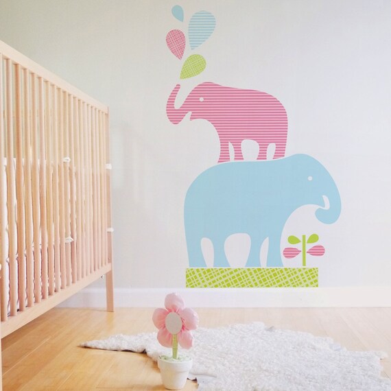 Stacked Elephants Children Wall Decal - Wall Art Sticker for Nursery or Kids Room
