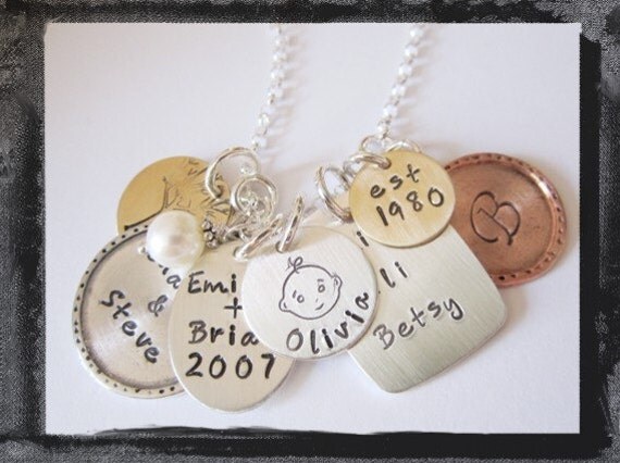 Mixed UP Metal  Large Family Cluster Charm Necklace