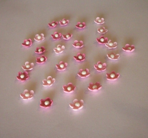 Shades of Pink Mini Gum Paste Flowers - Cake/Cupcake Toppers - Two Dozen