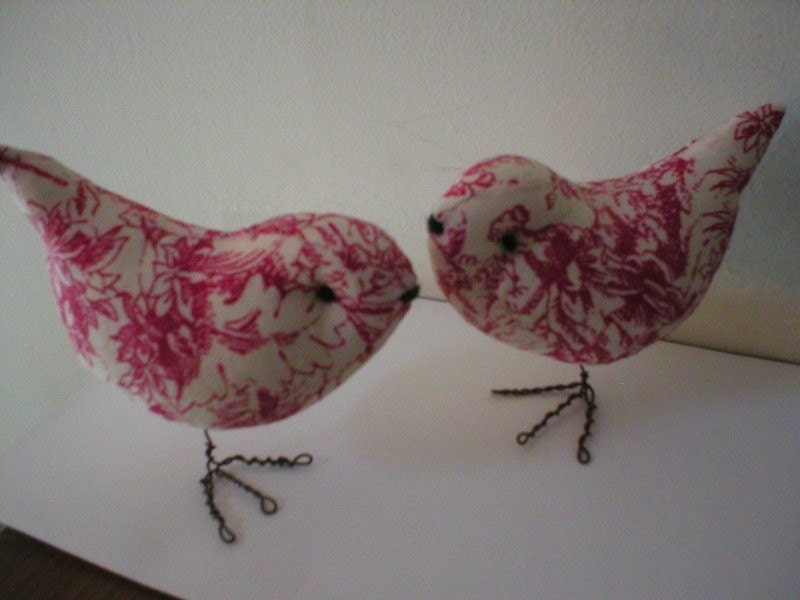 Beauitiful Red Toile Pr of  Wedding Cake Topper Love Birds