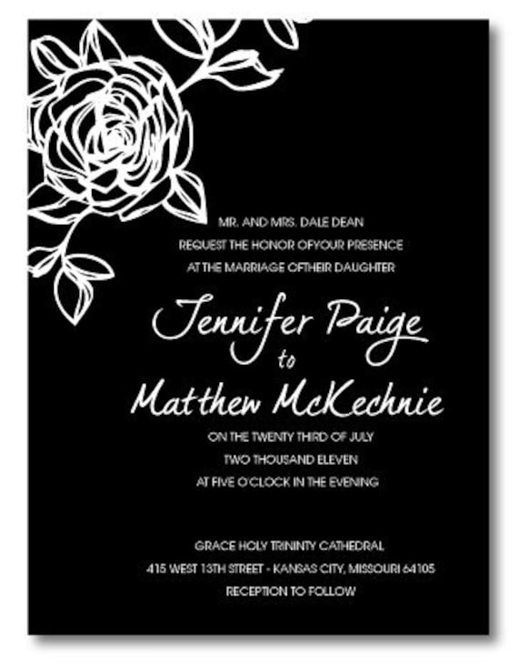 Black and White Rose Wedding Invitation