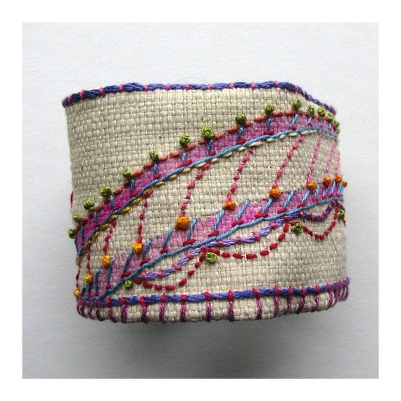 Hand Embroidered Recycled Organic Cuff