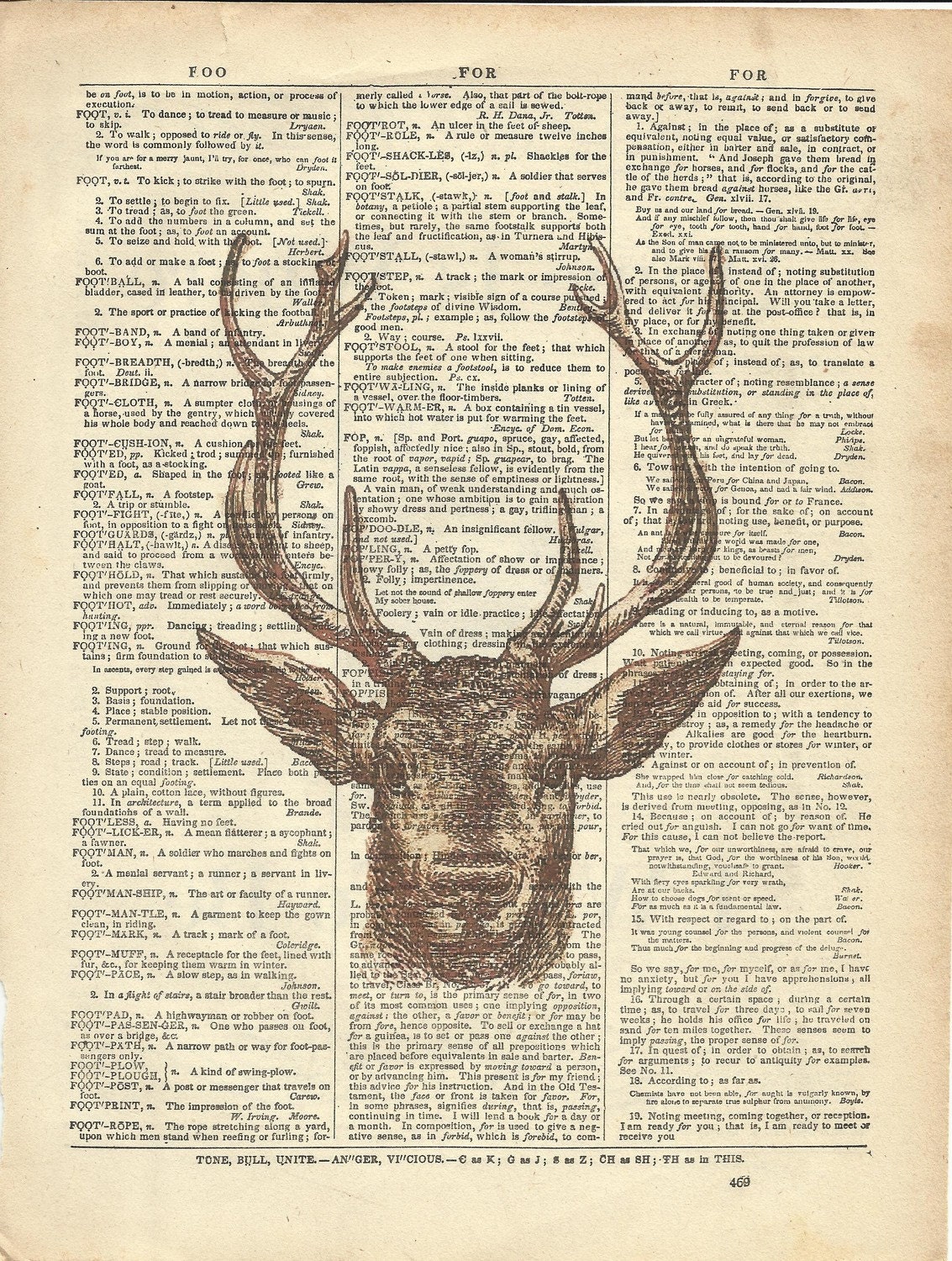 Deer Print On Vintage Dictionary Book Page