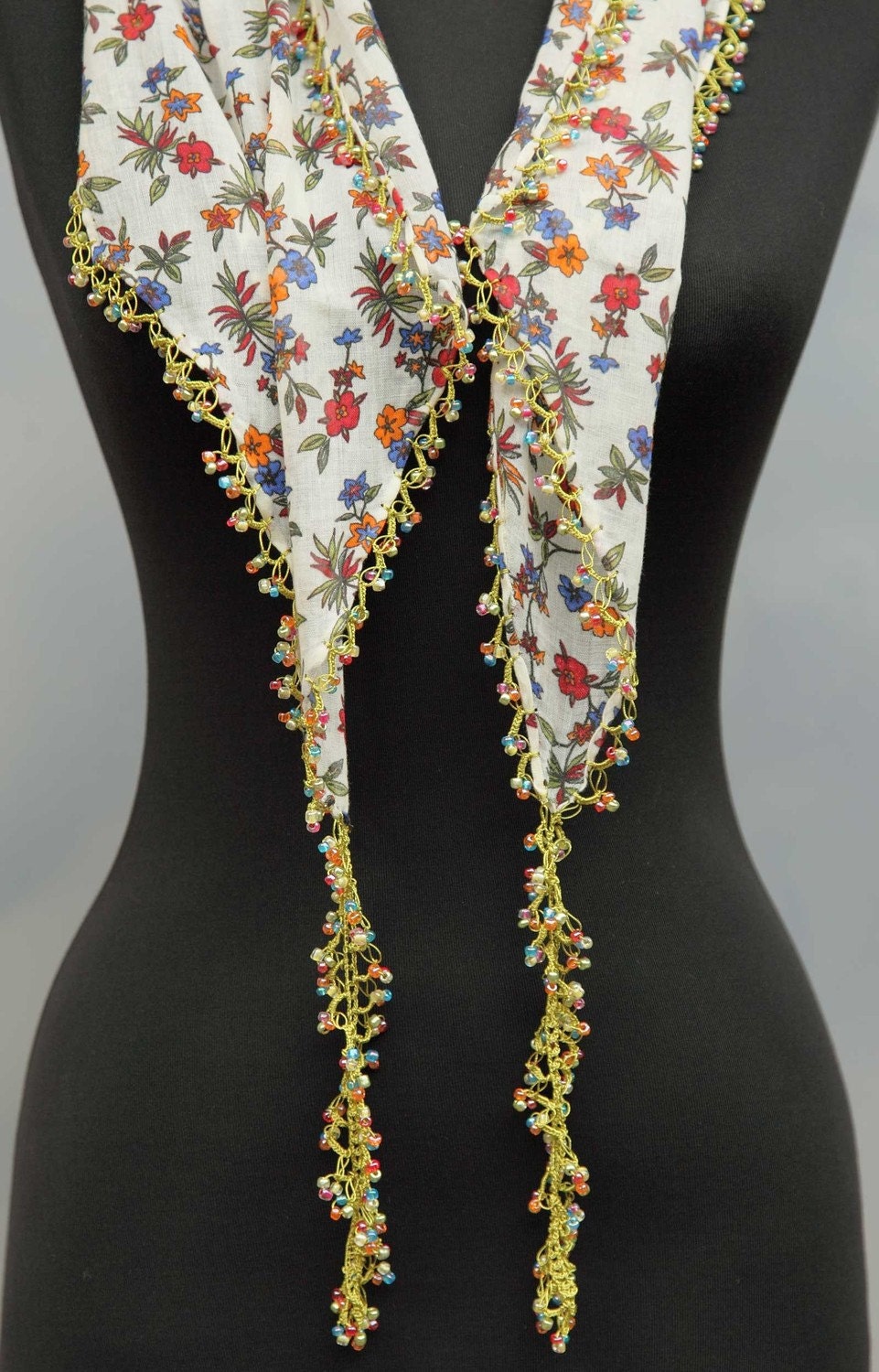 yazma - from Turkey - scarf framed with bead-work on all sides - FREE SHIPMENT - 034-05