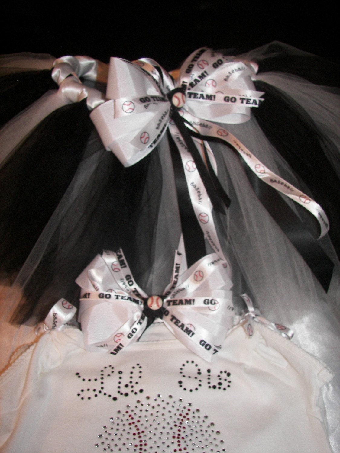 Baseball Bling Tutu Set--Lil Sis Design in Black and White-Lots of Bling-Free Headband