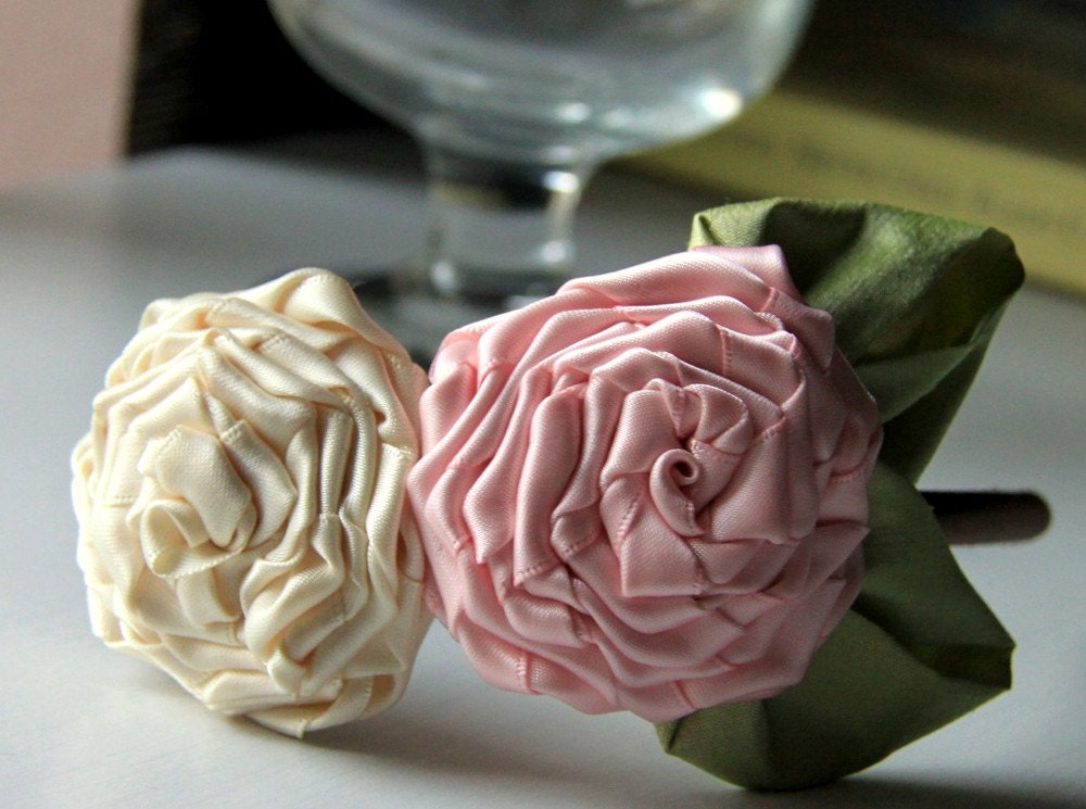 Faith - Hair band with satin twisted roses and silk leaves
