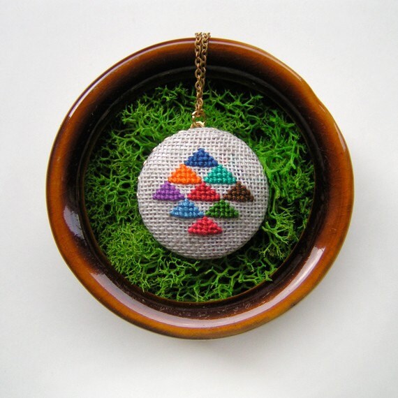 Golden Triangle Cross Stitched Pendant Necklace