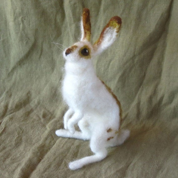 Bunny rabbit, needle felted, poseable wool doll
