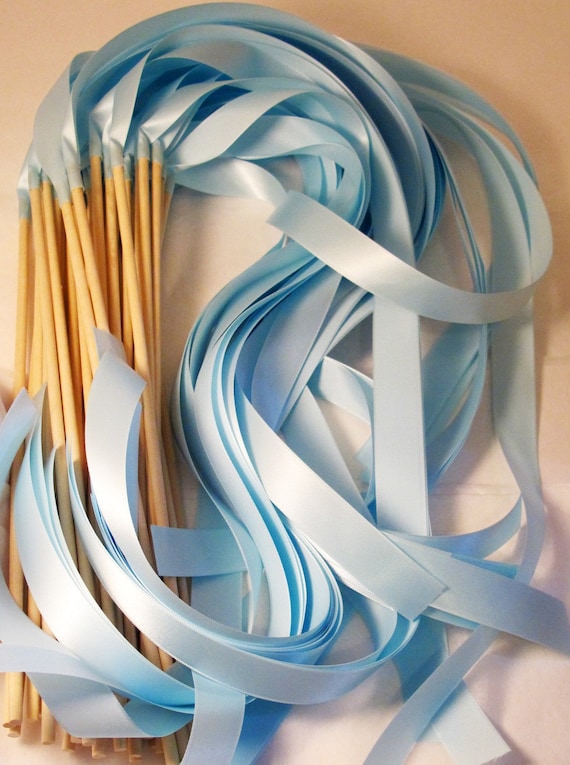 Satin Wedding Ribbon Wands - Custom Colors - Pack of 100 - Shown in Light Blue Cinderella Wedding