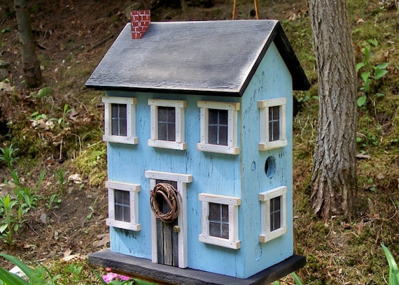 Birdhouse Folk Art Rustic Country Primitive Saltbox Home Decor Garden Folk Art