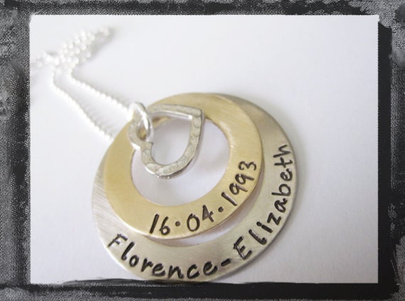 Hand Stamped Jewelry - Personalized Washer Necklace - Mixed Metal Jewelry - Birthdate Necklace
