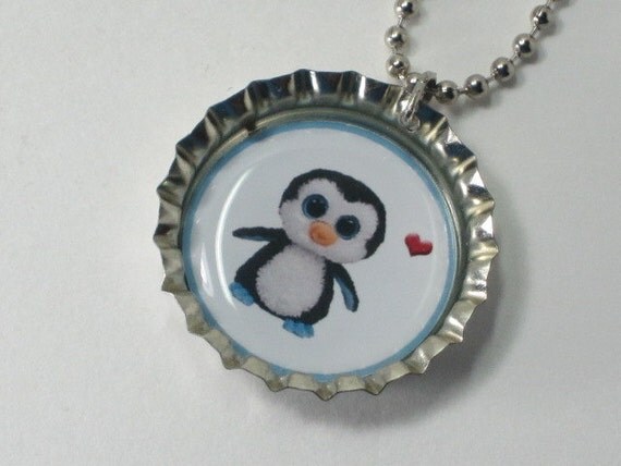 Bottlecap Necklace - Furry PENGUIN