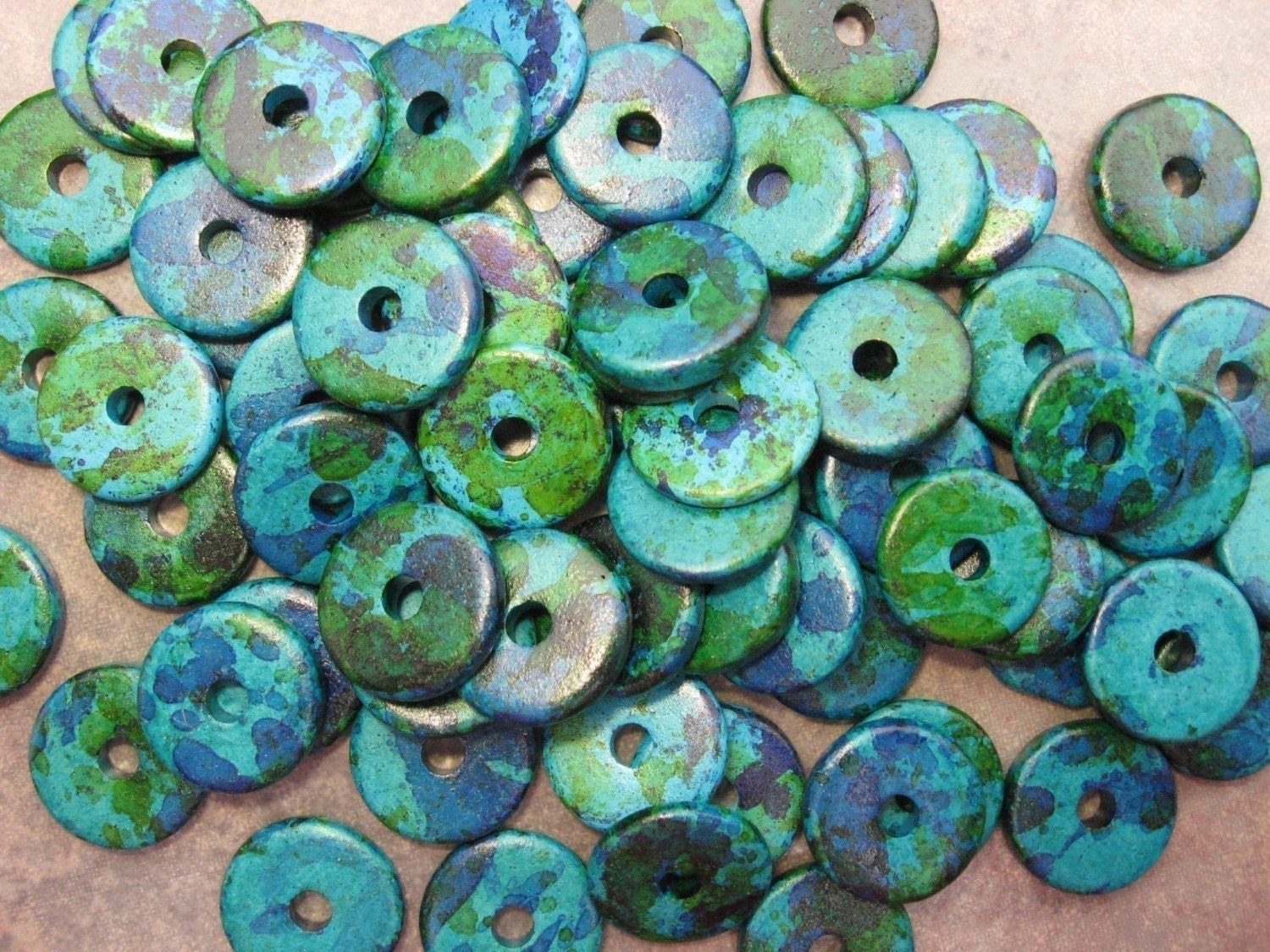 10 Mykonos Greek Ceramic AEGEAN 13mm Round Disk Beads