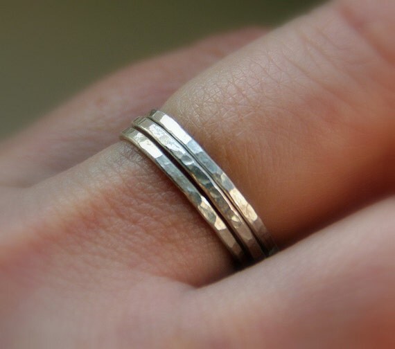 Set of 3 Stacker Rings 16g Sterling Silver Hammered Stackable Rings